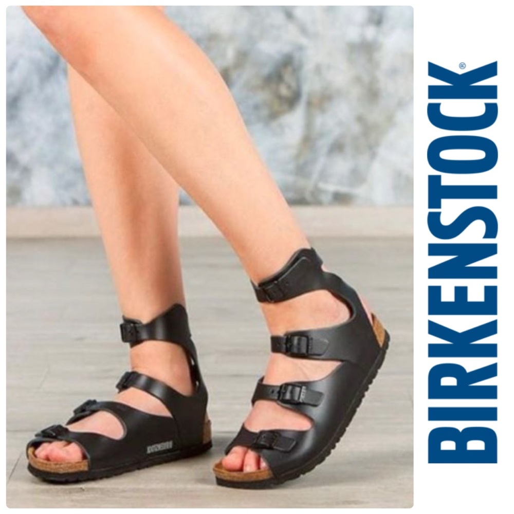 NWOT Birkenstock Athens Smooth Leather Gladiator Sandals in Black